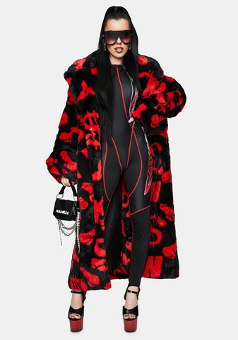 Dick Dollar Monogram Long Faux Fur Coat