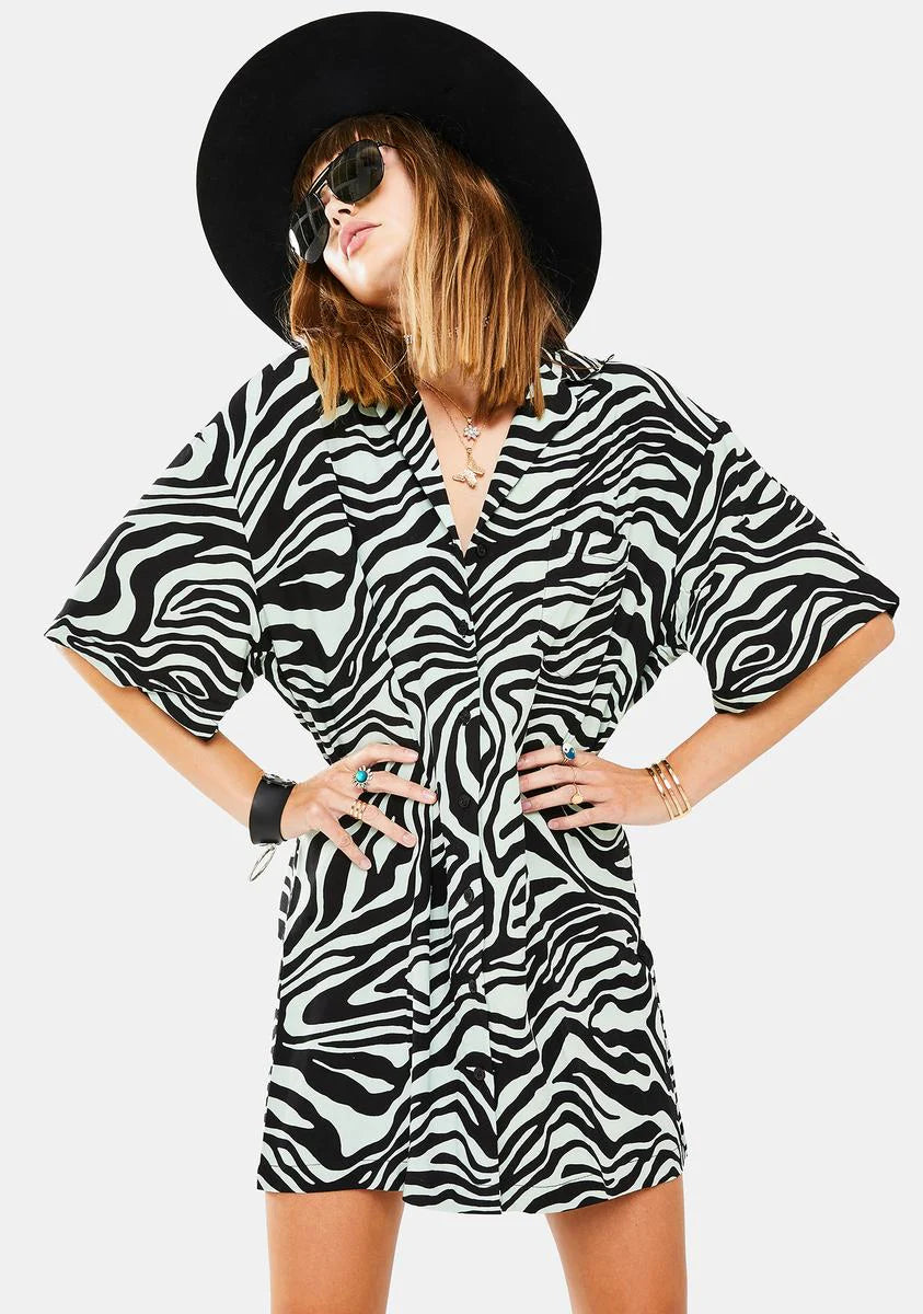 Wavy Zebra Fresia Shirt Dress