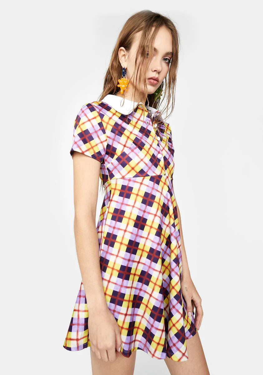 All Hail Me Plaid Mini Dress - Purple