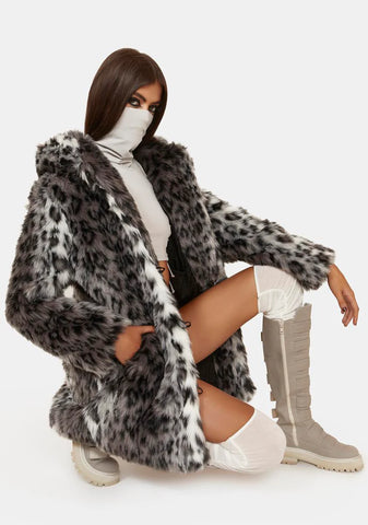 Snow Leopard Classic Faux Fur Coat