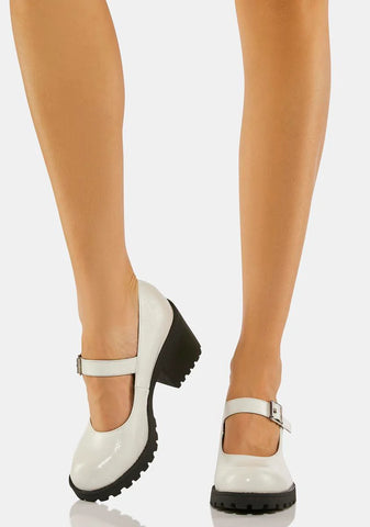 White Lita Heeled Mary Janes