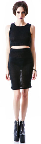 Sporty Knit Crop Top - Black