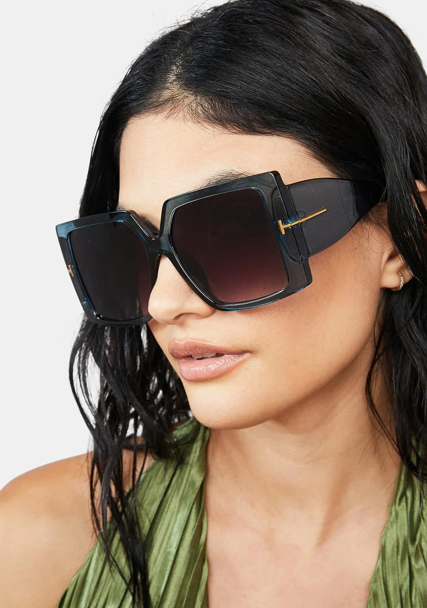 Aqua Glam Getter Oversized Square Sunglasses