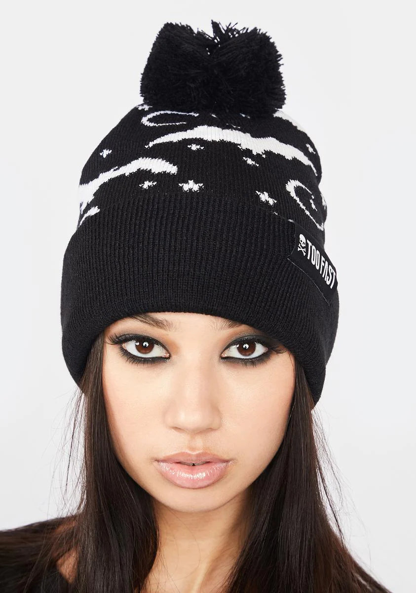 Bat And Moon Knit Beanie