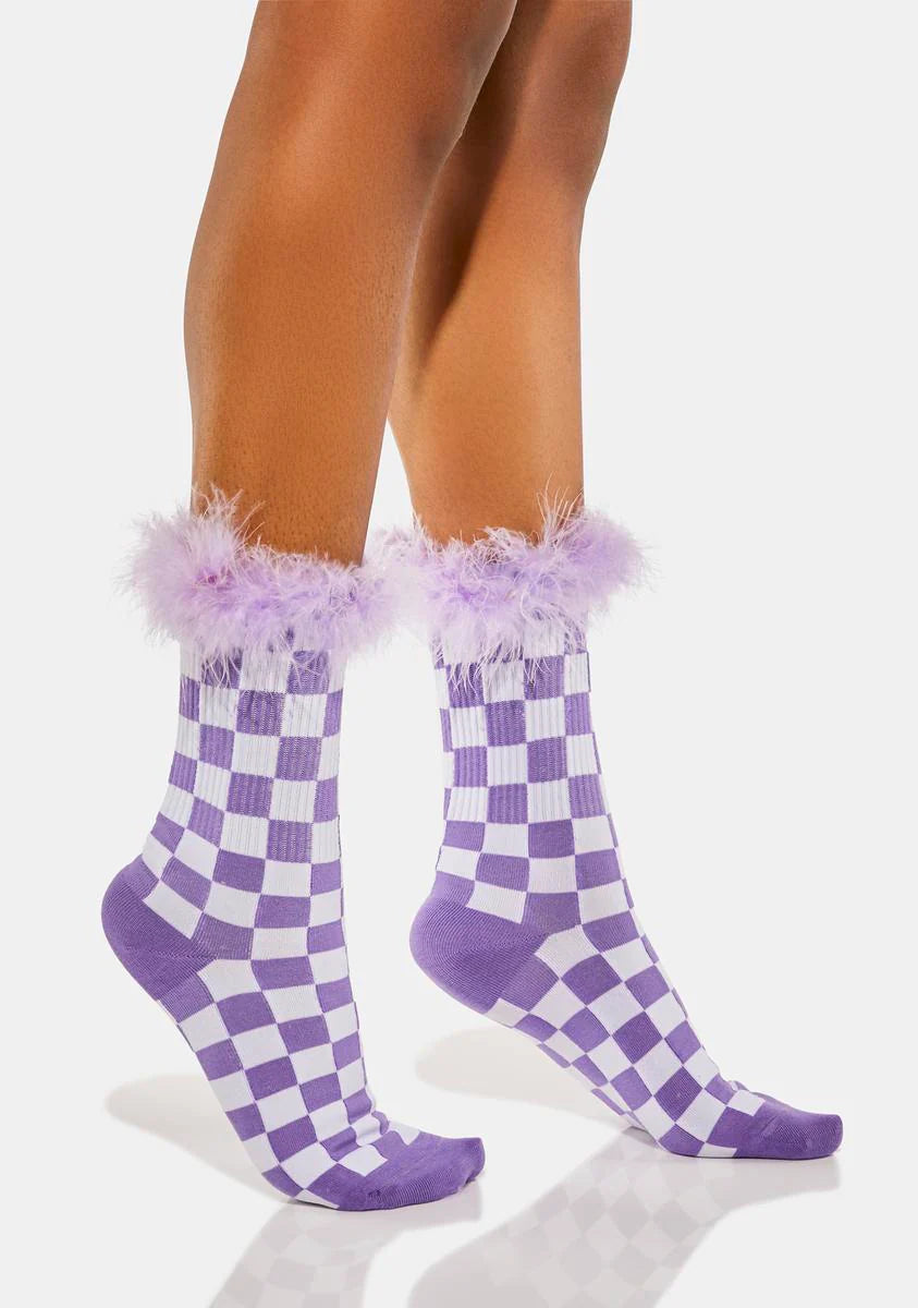 Purple Check Me Out Crew Socks
