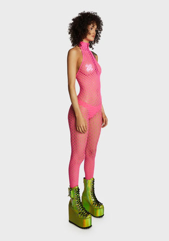 Sleepless Fever Zip Bodystocking - Neon Pink