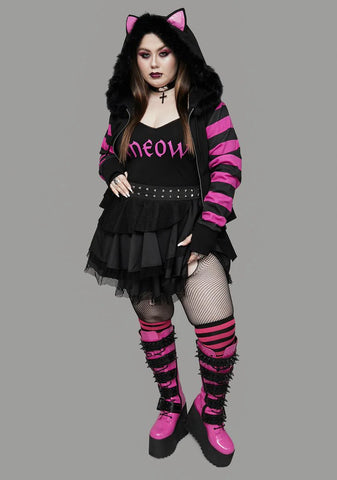 Total Psycho Kitty Striped Zip-Up Hoodie