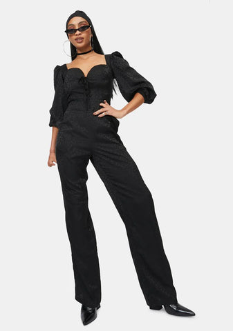Animal Satin Jacquard Milkmaid Jumpsuit