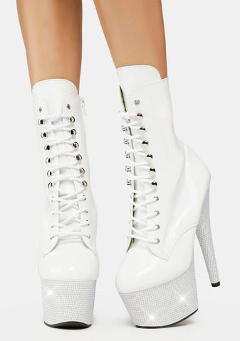 White Bejeweled-1020-7 Platform Heels