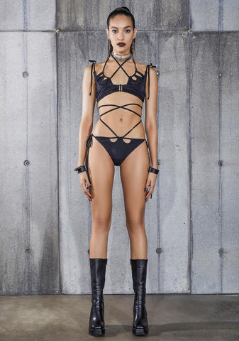 Snare Cut-Out Tie Strap Bikini Set