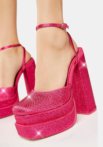 Hot Pink Satin Moonchild Platform Heels