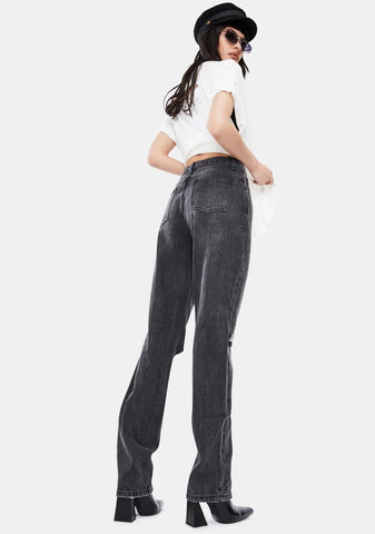 Washed Black Double Ripped Jeans