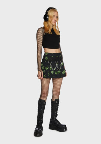 Grass Mary Chain Pleated Skirt