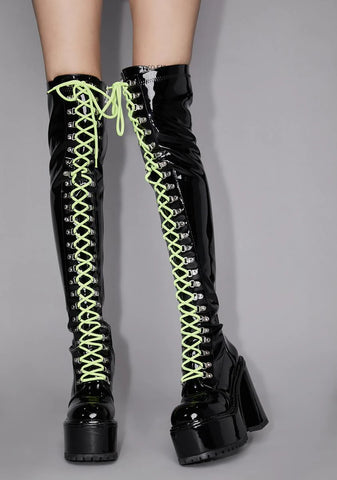 Electric Veins Thigh High Boots