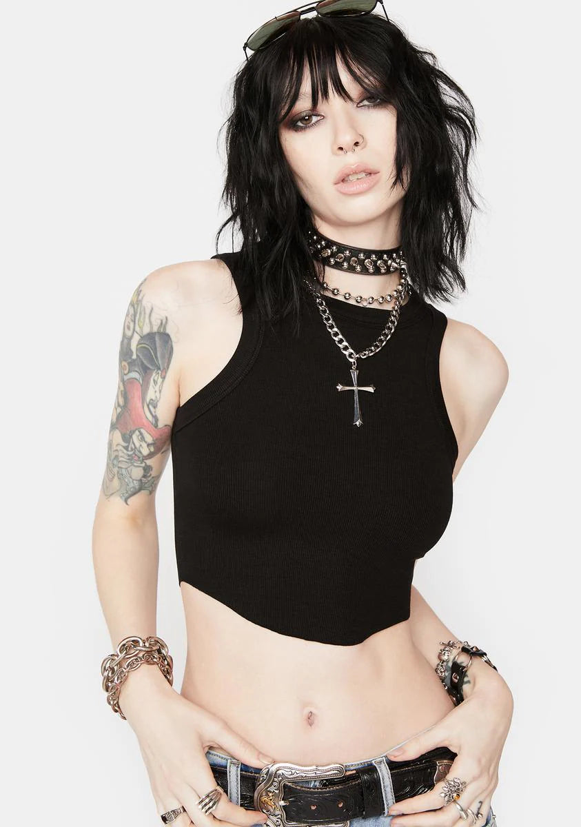 Black Keep It Simple Ribbed Crop Top