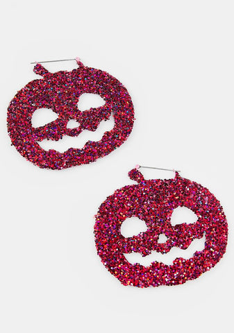 Pink Glitter Pumpkin Hoop Earrings