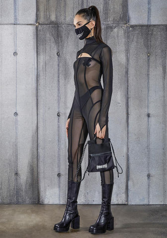 Snare Piping Detail Mesh Catsuit