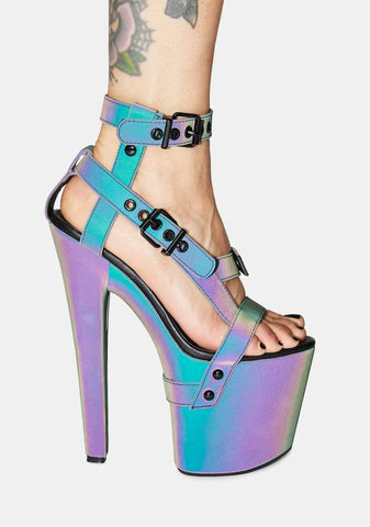 Reflective X Bondage Platform Heels