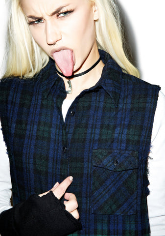 Dip Dye Sleeveless Flannel - Black