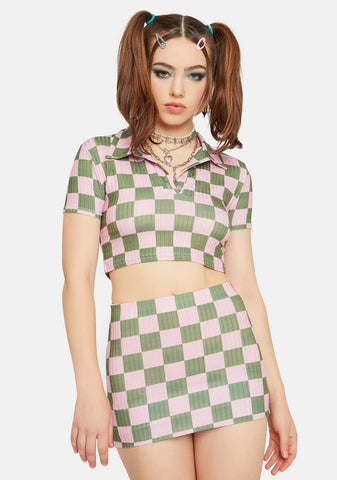 Rib Checkerboard Mini Skirt