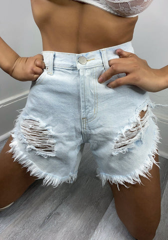 Bleach Distressed Denim Shorts