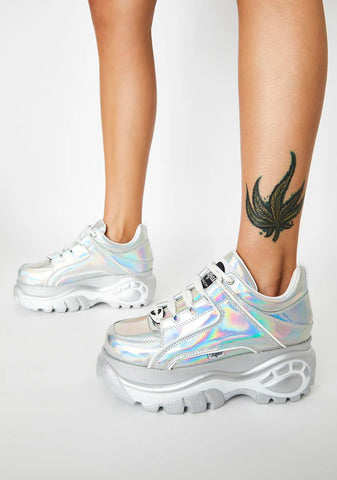 Holographic Silver Classic Low Leather Sneakers