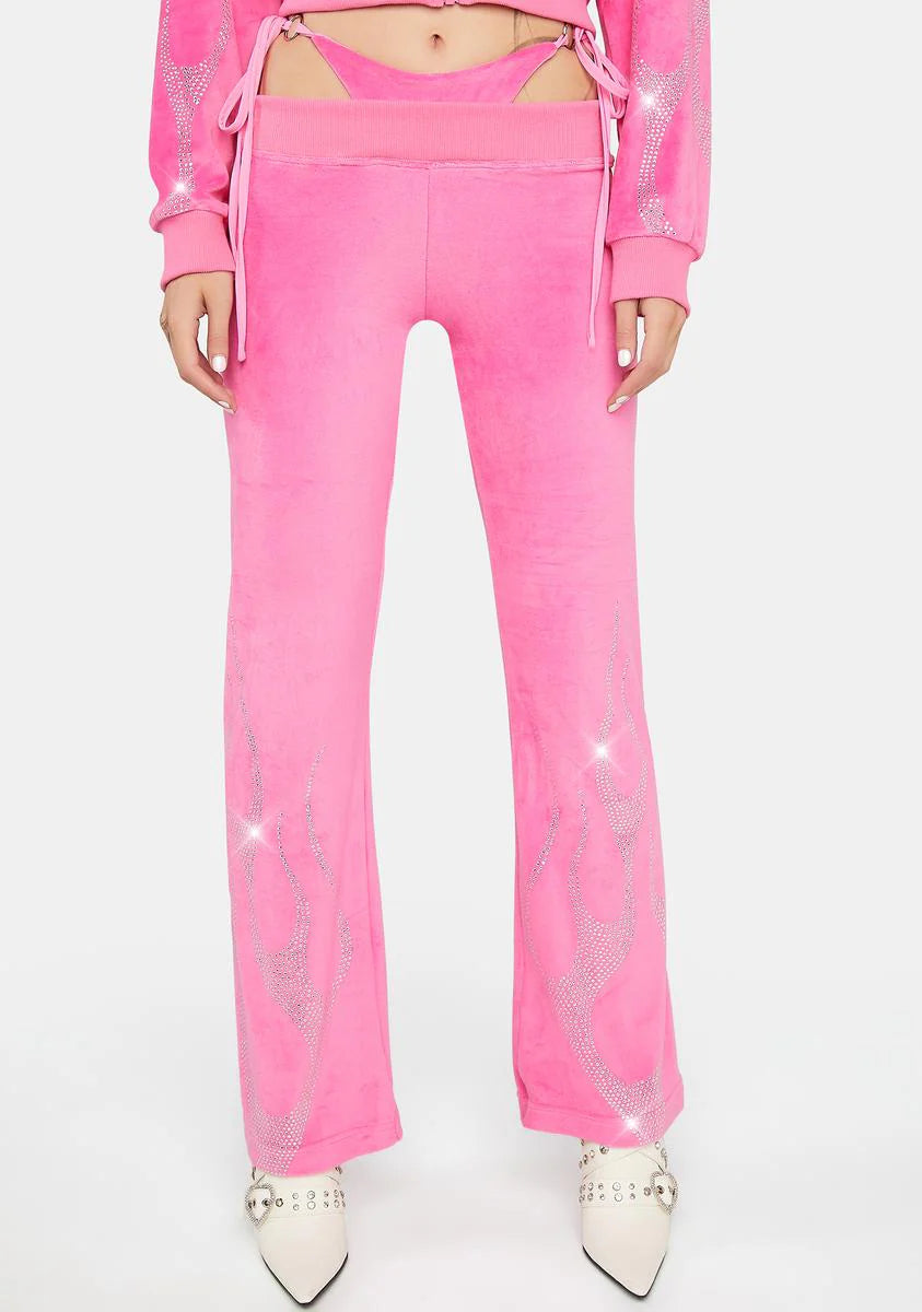 Pink Flame Velour Thong Pants