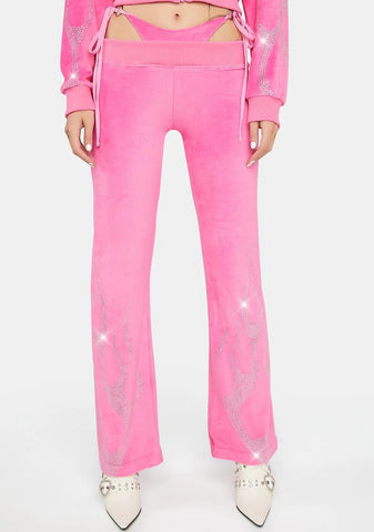 Pink Flame Velour Thong Pants