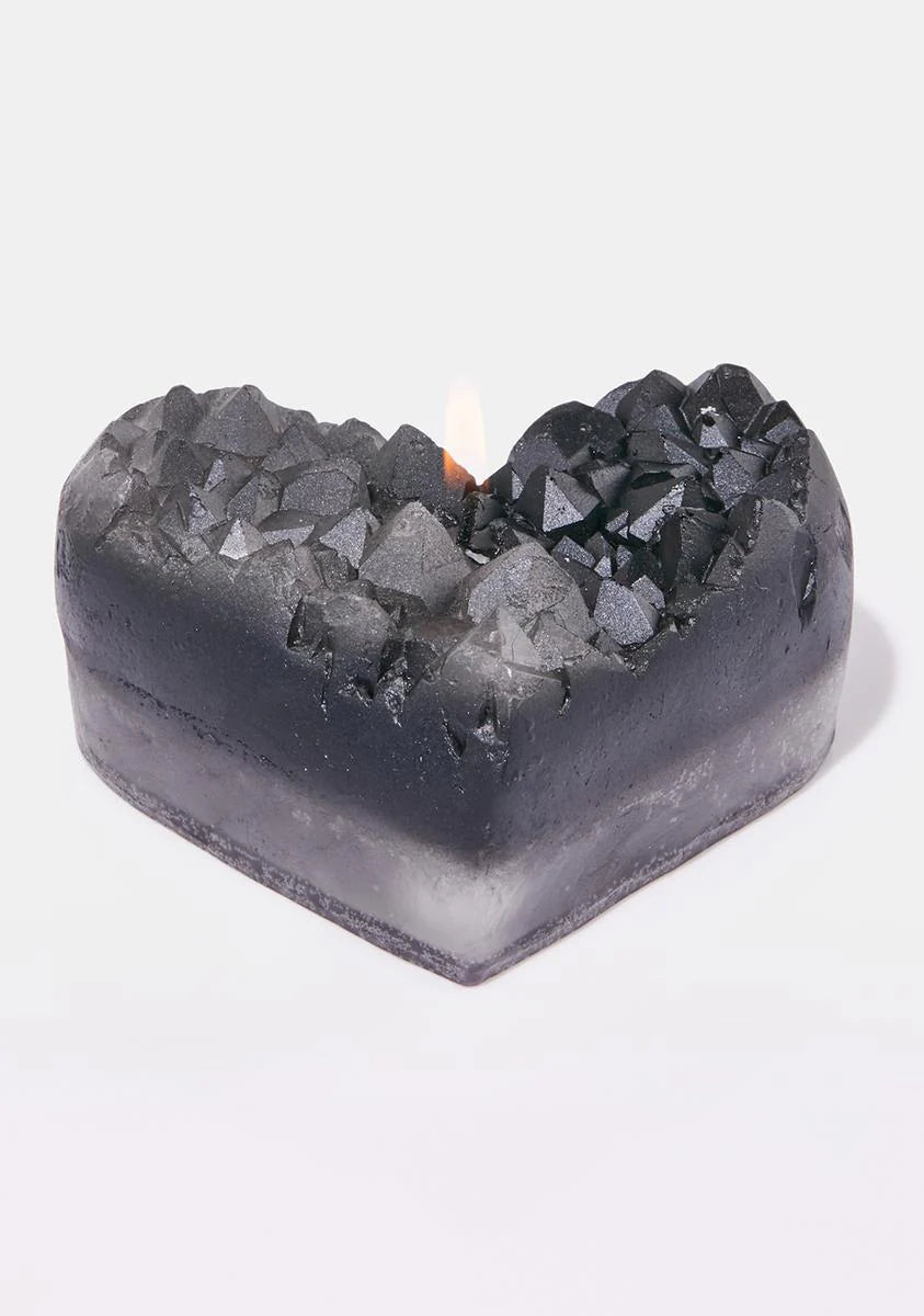 Smokey Quartz Geode Heart Candle