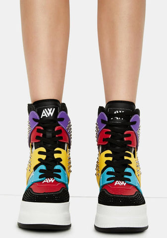 Rainbow Quince Studded Wedge Sneakers