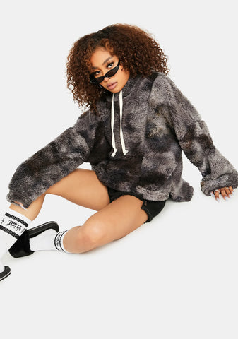 Charcoal In The Middle Sherpa Tie Dye Hoodie