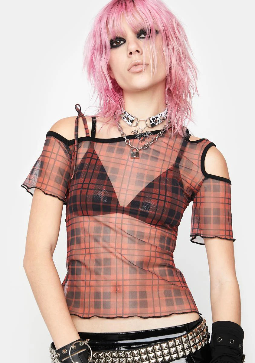 Daily Punk Plaid Mesh Shirt