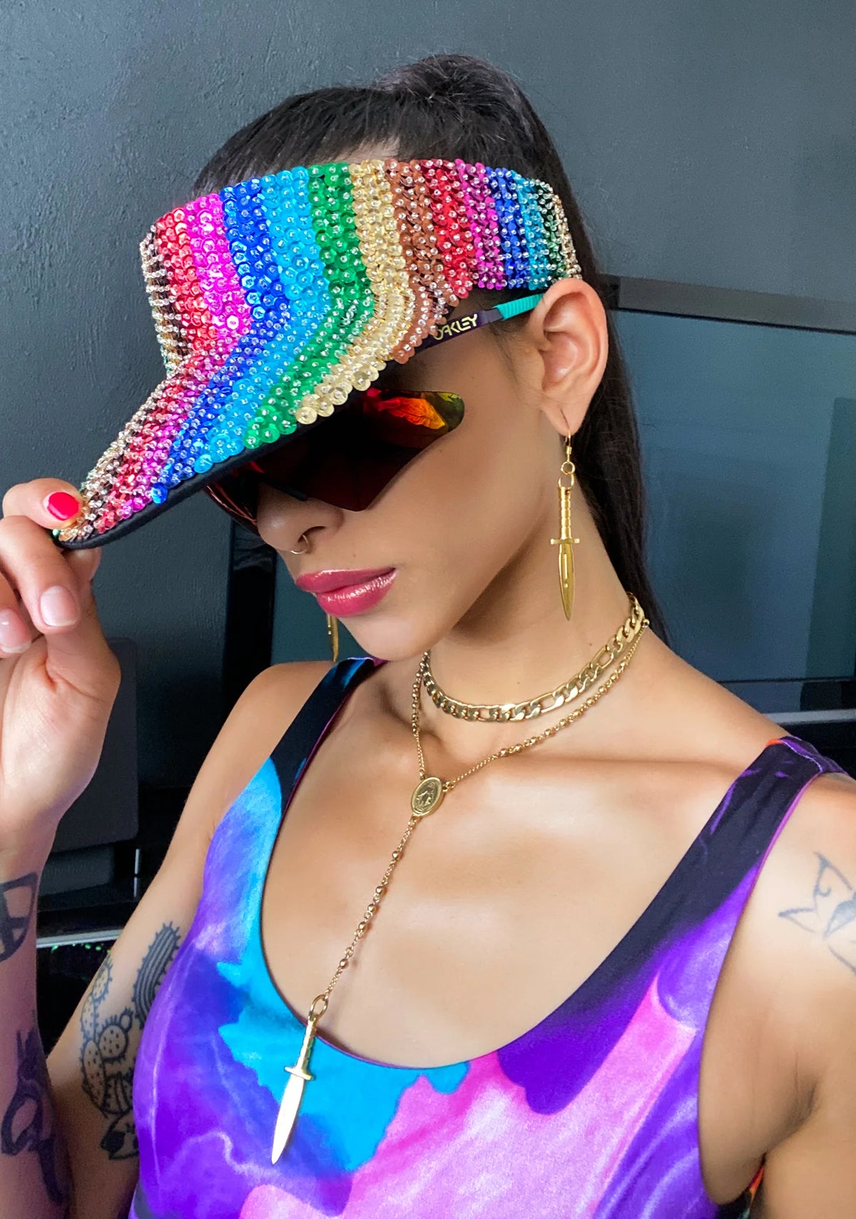 Rainbow Beaded Visor