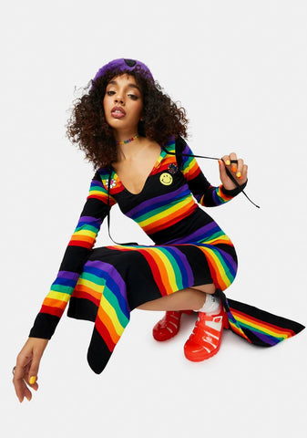 Rainbow Blast Striped Long Sleeve Maxi Dress