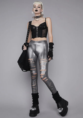 Metallic Crypt Creeper Shredded Leggings