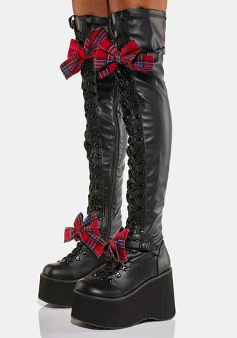Plaid Gothic Princess Thigh High Boots