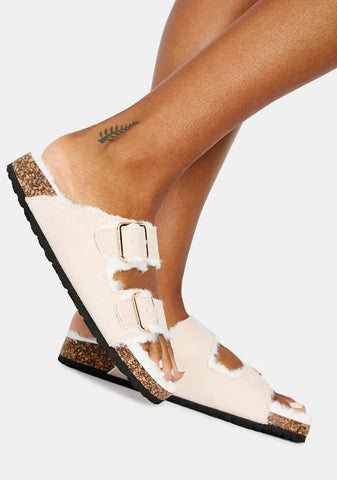 Lazy Days Fuzzy Buckle Slides