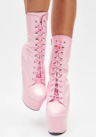 Adore-1020 Platform Ankle Boots-Baby Pink