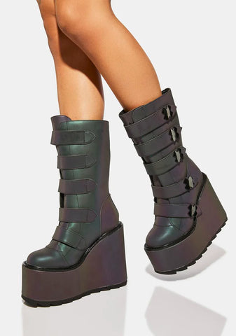 Reflective Dune Strapped Platform Boots
