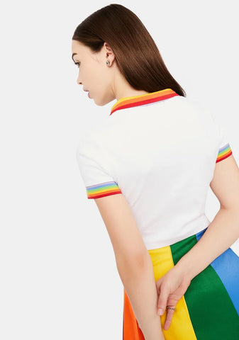 All Is Bright Rainbow Stripe Polo Tee