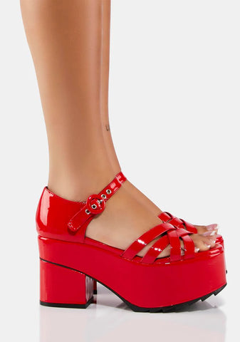 Red Patent Platform Sandals