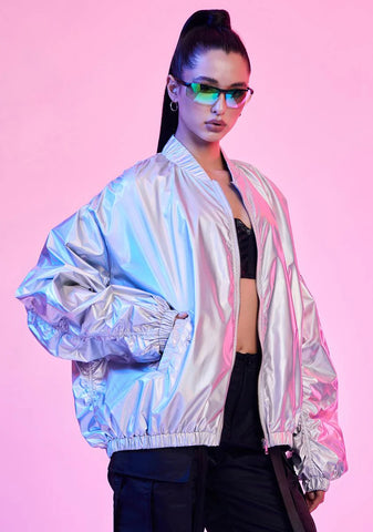 Spaced Out Holographic Bomber Jacket