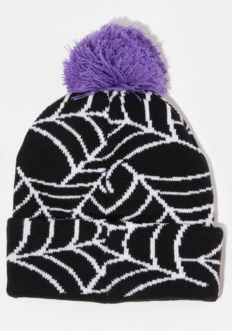 Spider Web And Sparkle Bats Knit Beanie