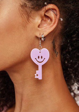 Lavender Unlock A Smile Key Earrings