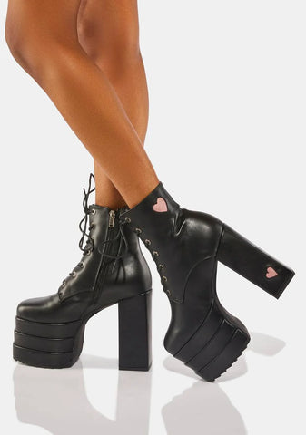 Pink Heart Begging Please Platform Boots