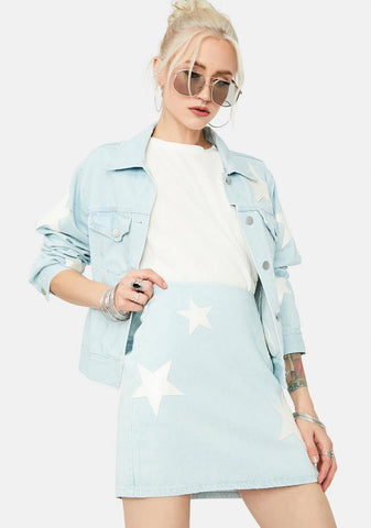 Road Less Traveled Star Patch Jean Skirt