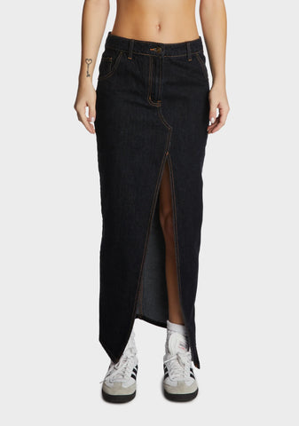 Split Midi Skirt - Dark Denim