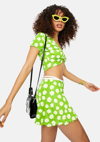 Used To Know Ya Daisy Print Wrap Mini Skirt