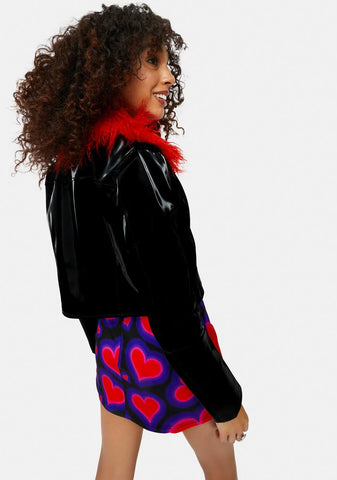 Show Stopping Smiles Vinyl Marabou Trim Jacket