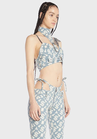 Monogram Denim Neckholder Top